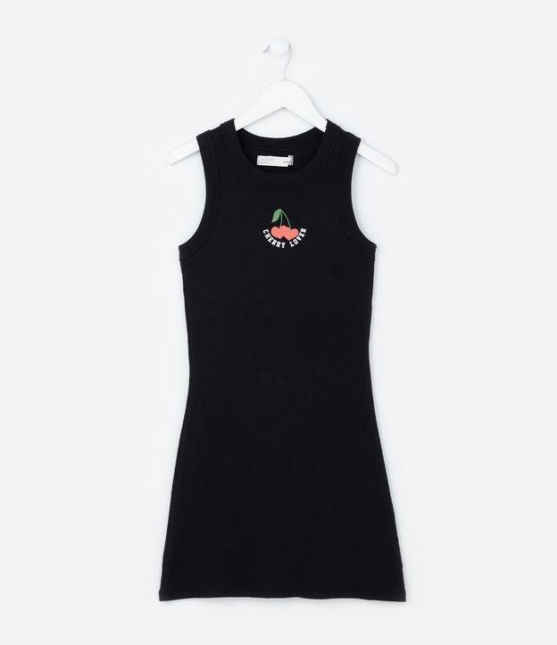 Vestido Infantil em Ribana com Estamoa Cereja - Tam 5 a 14 Anos - 1