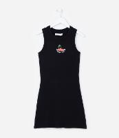 Vestido Infantil em Ribana com Estamoa Cereja - Tam 5 a 14 Anos - 1