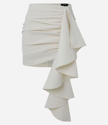 Saia Curta em Cupro com Drapeado e Babado Alongado