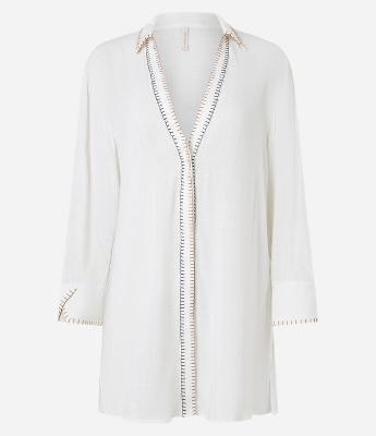 Saída de Praia Camisa em Viscose Texturizada com Pesponto Contrastante