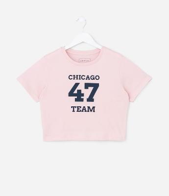 Camiseta Cropped Infantil com Lettering Chicago - Tam 5 a 14 Anos