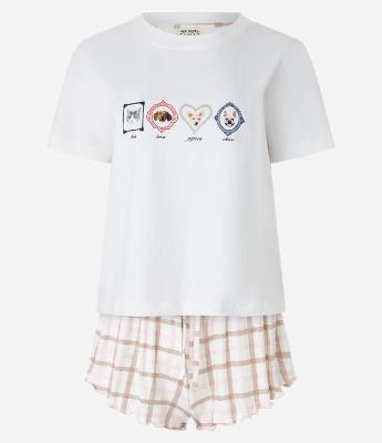Pijama Short Doll com Estampa Xadrez e de Pets