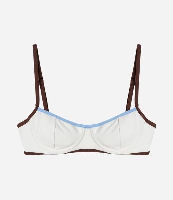 Biquíni Top Meia Taça em Microfibra Texturizada com Vieses Contrastantes