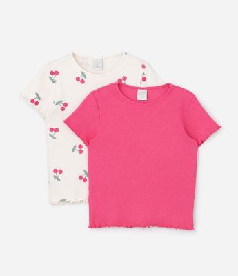 Kit 02 Blusas Infantis em Ribana com Estampa Cereja - Tam 5 a 14 Anos