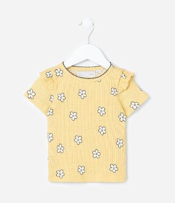 Blusa Infantil com Babadinho e Estampa Flores - Tam 1 a 6 Anos