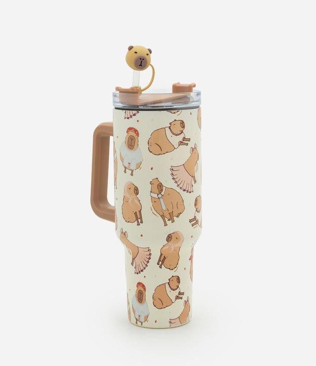 Copo Térmico com Canudo Reutilizável com Estampa e Canudo de Capivara 1,2L - 1