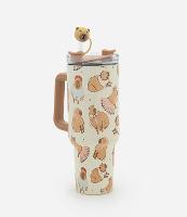 Copo Térmico com Canudo Reutilizável com Estampa e Canudo de Capivara 1,2L - 1