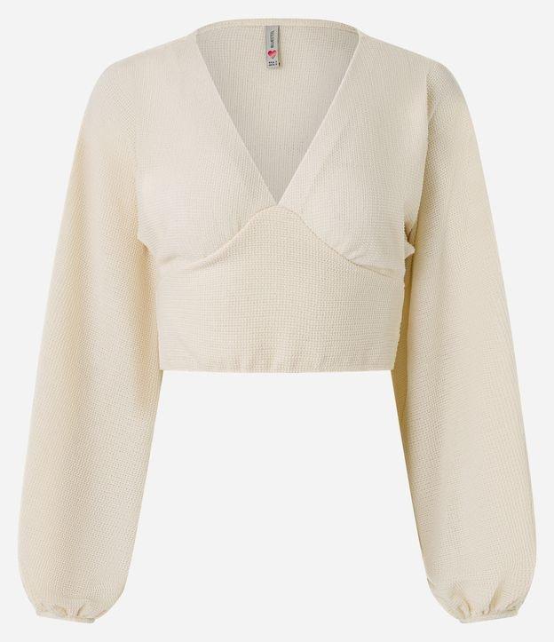 Blusa Cropped Texturizada com Manga Bufante - 2
