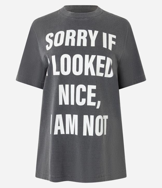 Camiseta Alongada em Algodão com Estampa em Lettering - 1