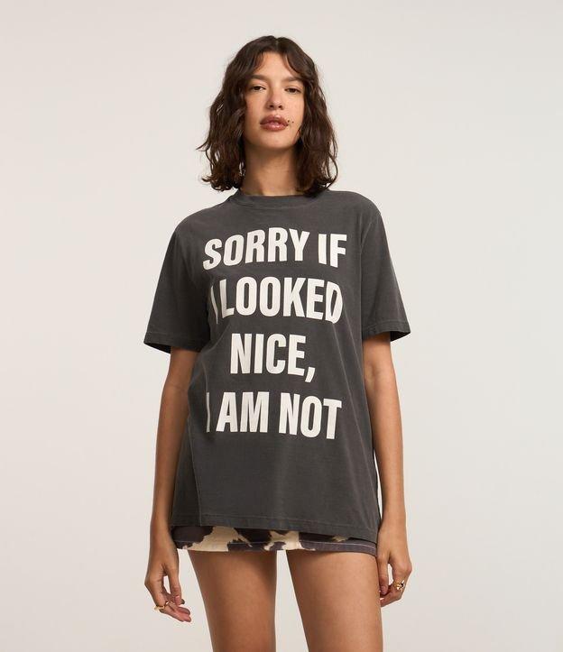 Camiseta Alongada em Algodão com Estampa em Lettering - 2