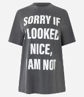 Camiseta Alongada em Algodão com Estampa em Lettering - 1