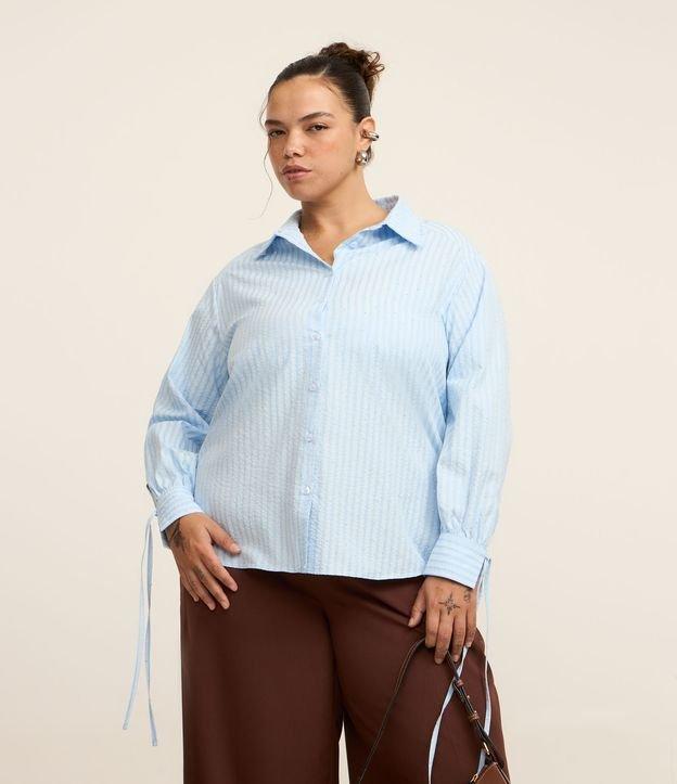 Camisa Listrada com Brilhos e Amarração no Punho Curve & Plus Size - 1