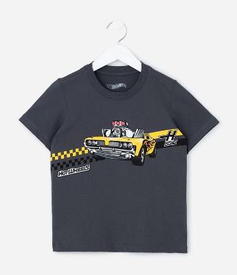 Camiseta Infantil com Estampa Hot Wheels - Tam 4 a 12 Anos