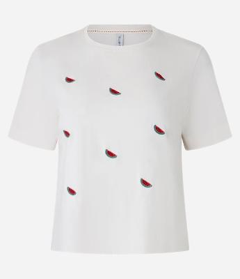 Camiseta em Algodão com Melancias Bordadas
