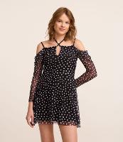 Vestido Curto em Tule Ombro a Ombro com Estampa Poá - 1