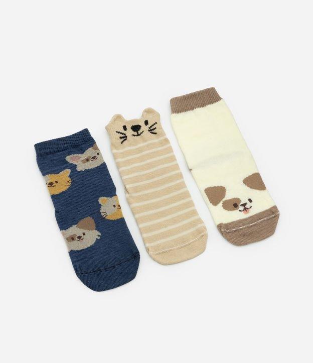 Kit 03 Meias Infantis em Algodão Peluciado com Estampa de Bichinhos - Tam 0 A 12 Meses - 1