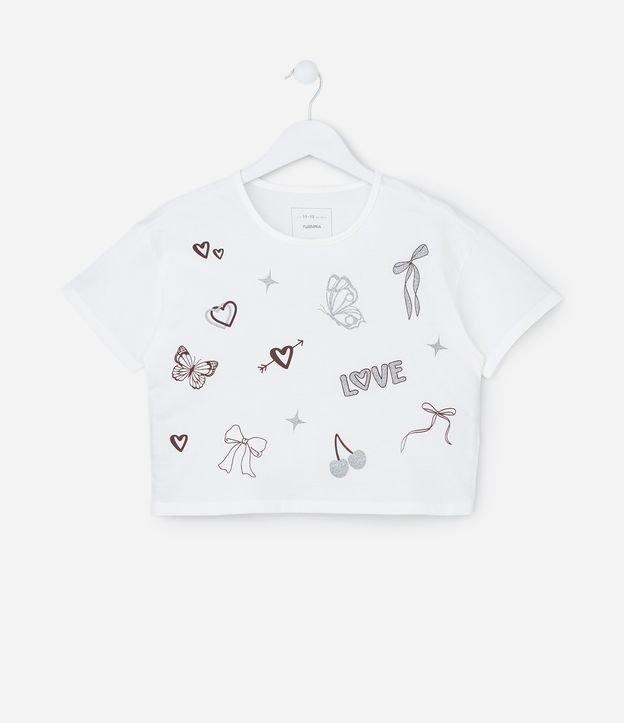 Camiseta Curta Infantil com Estampa Doodles - Tam 5 a 14 Anos - 1