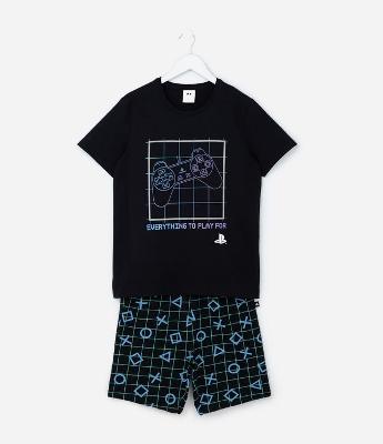 Pijama Infantil em Algodão Estampa Playstation - Tam 5 a 16 Anos