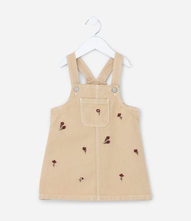 Salopete Infantil Jeans com Bordado Floral - Tam 1 a 6  Anos - 1