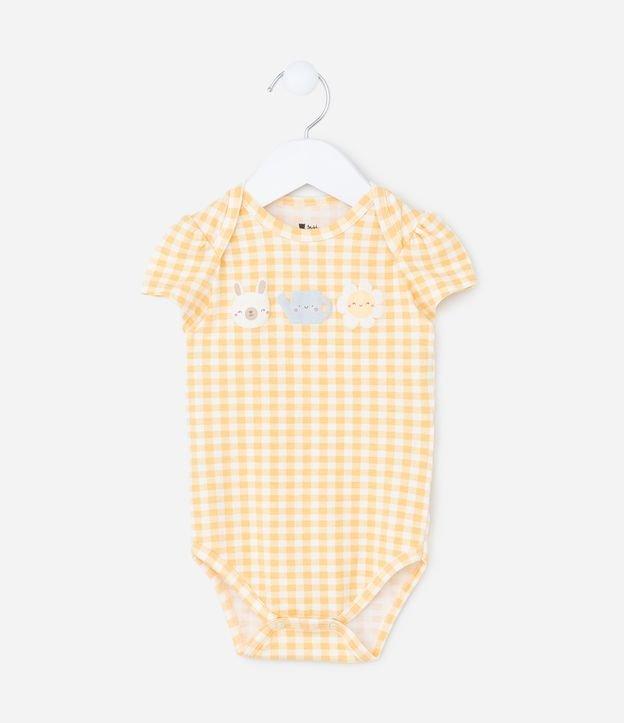 Body Infantil com Estampa Bichinhos Xadrez - Tam RN a 18 meses - 1