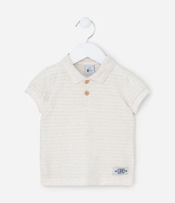 Camiseta Infantil com Gola Polo e Listras - Tam 0 a 18 meses