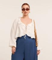 Blusa em Viscose com Amarração Frontal e Babados Curve & Plus Size - 2