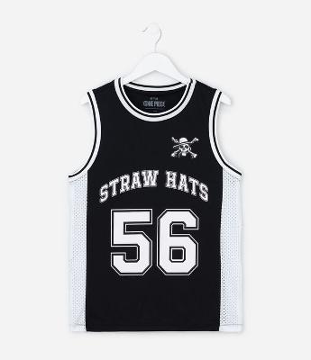 Regata Basquete Infantil em Microfibra com Estampa Straw Hats One Piece - Tam 5 a 14 anos