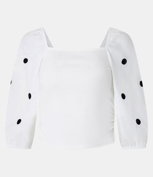 Blusa em Ribana com Bordado Poá na Manga - 1