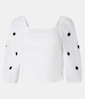 Blusa em Ribana com Bordado Poá na Manga - 1