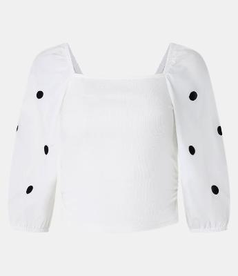 Blusa em Ribana com Bordado Poá na Manga