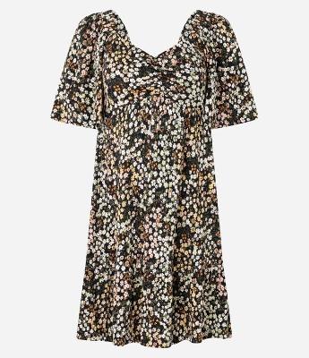 Vestido Curto Texturizado Floral Liberty com Decote Coração