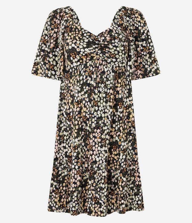 Vestido Curto Texturizado Floral Liberty com Decote Coração - 1