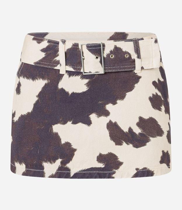Saia Curta em Sarja Animal Print Vaca com Cinto Largo e Fivela - 1