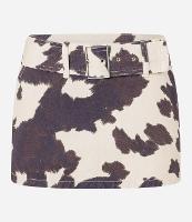Saia Curta em Sarja Animal Print Vaca com Cinto Largo e Fivela - 1