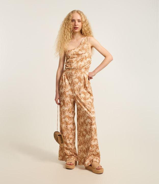 Macacão Wide Leg em Algodão com Ombro Só e Estampa Coqueiros - 2