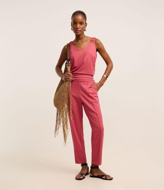 Calça Reta em Piquet com Cós Pespontado e Frisos - 1