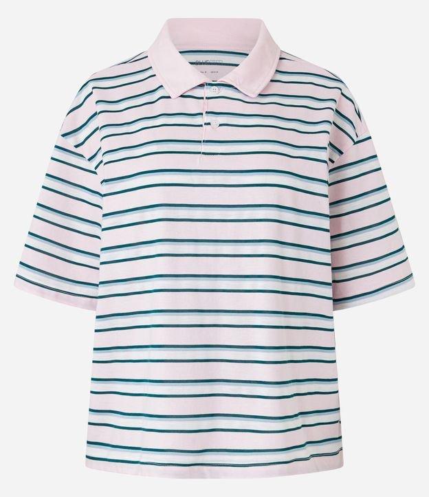 Camiseta em Malha com Gola Polo e Estampa de Listras - 1