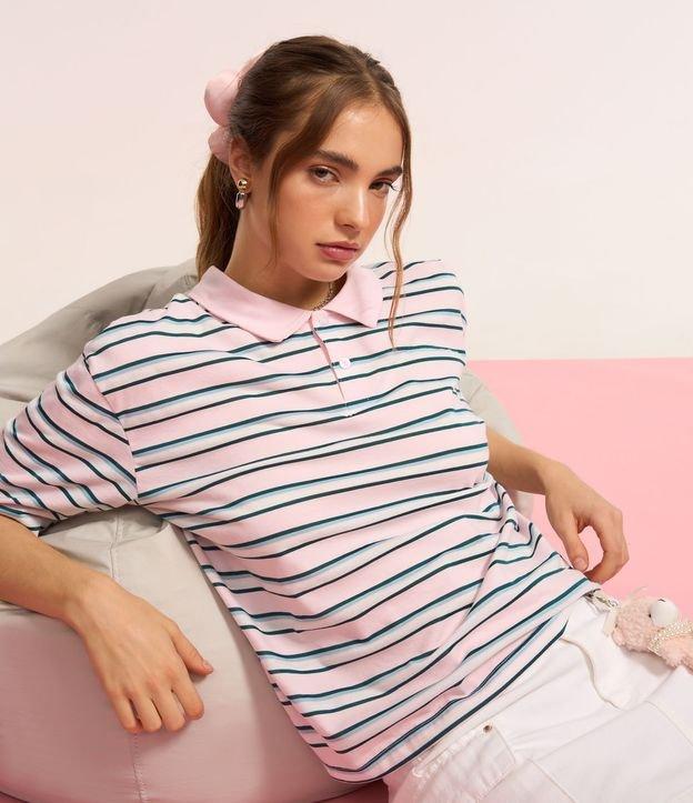 Camiseta em Malha com Gola Polo e Estampa de Listras - 2