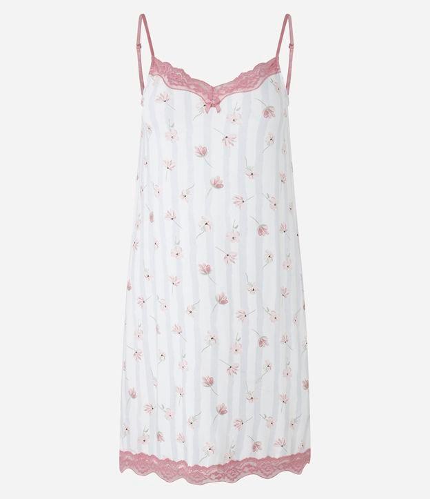 Camisola Alcinha em Viscose com Estampa Floral e Detalhe em Renda - 1