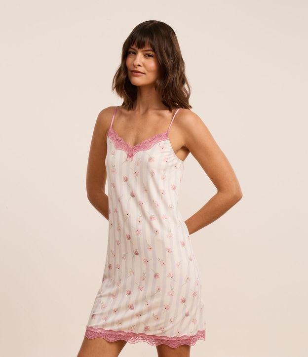 Camisola Alcinha em Viscose com Estampa Floral e Detalhe em Renda - 2