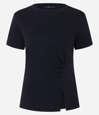 Blusa em Algodão com Fenda e Recorte Franzido na Barra