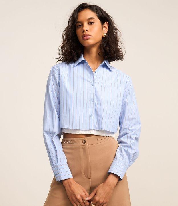 Camisa Cropped Listrada em Tricoline com Fio TInto - 1