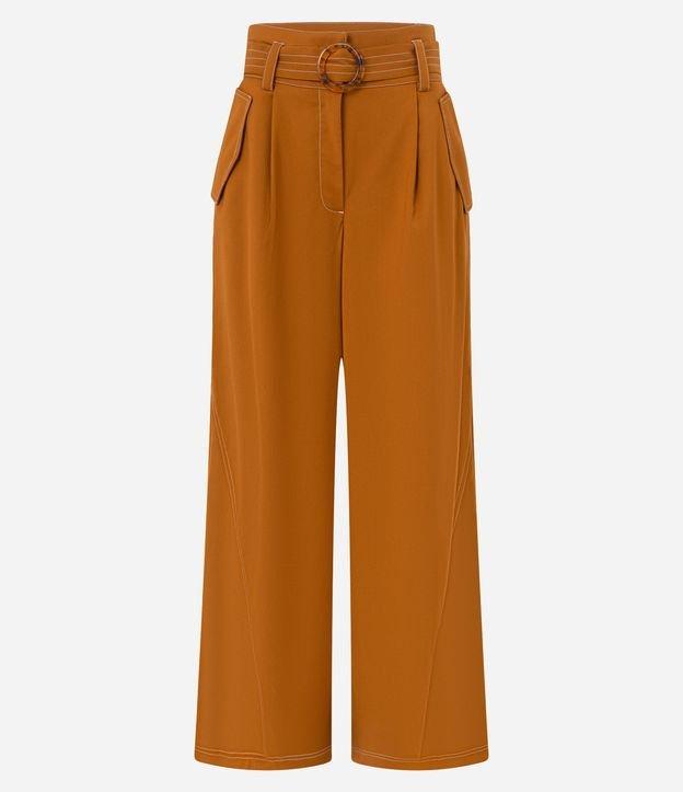 Calça Pantalona em Sarja com Pespontos Contrastantes Cinto e Fivela - 1