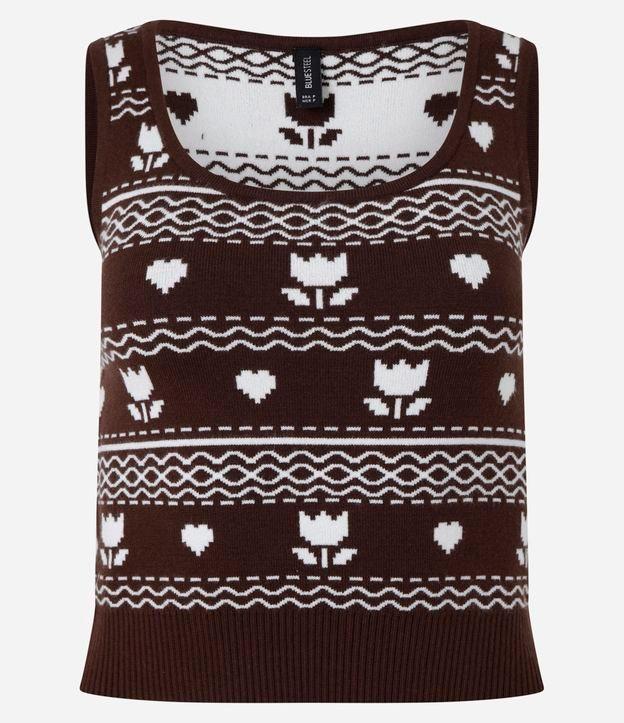 Blusa em Tricô Leve com Jacquard de Corações e Flores - 1