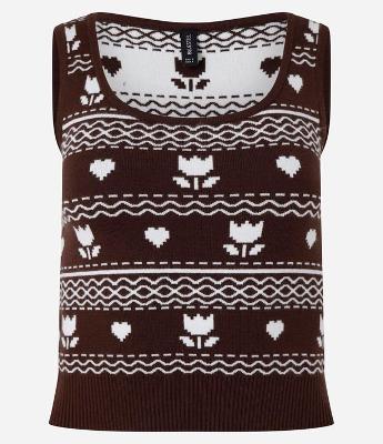 Blusa em Tricô Leve com Jacquard de Corações e Flores