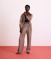 Calça Reta em Alfaiataria Xadrez e Detalhe Contrastante na lateral - 1