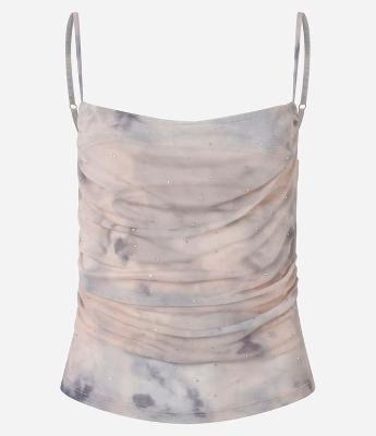 Blusa em Tule Drapeado com Estampa Manchada