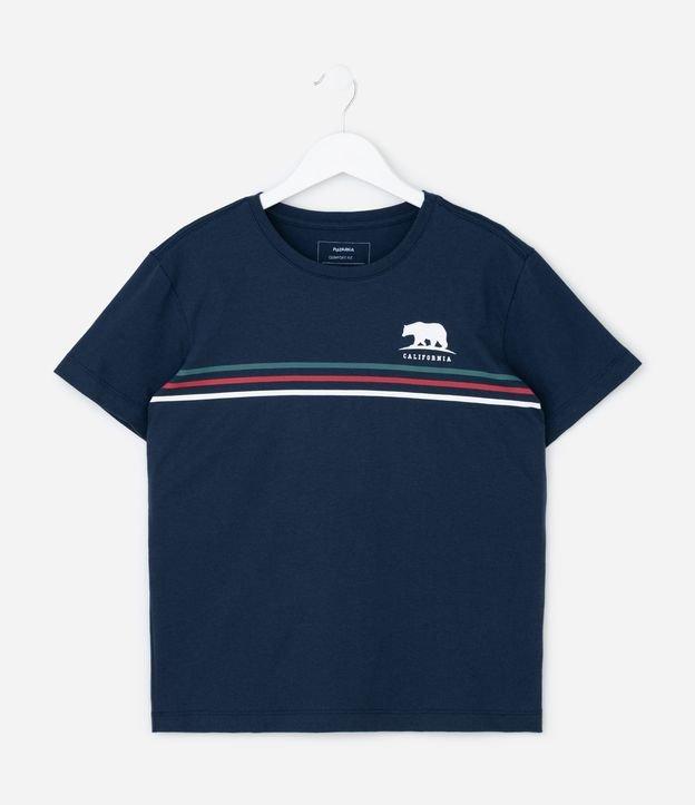 Camiseta Infantil com Listras e Urso -Tam 5 a 14 Anos - 1