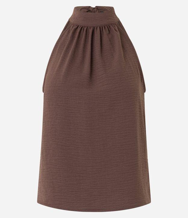 Blusa Frente Única em Crepe com Amarração na Gola Alta - 1