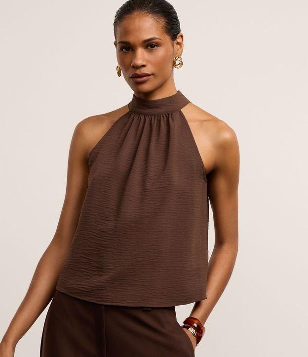 Blusa Frente Única em Crepe com Amarração na Gola Alta - 2